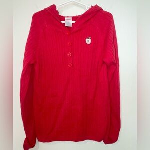 Vintage red Gymboree hooded cardigan girls apple motif sz L sweater cable knit